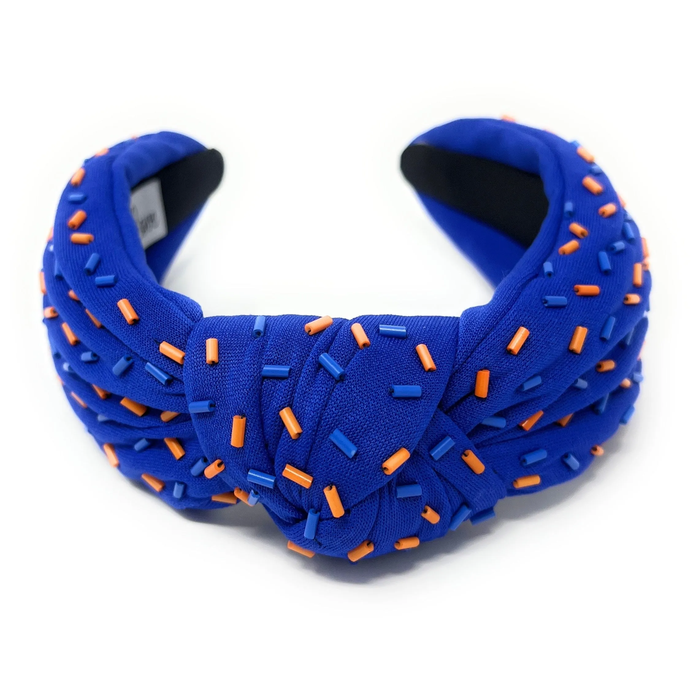 Blue Orange Hand Beaded Sprinkles Knot Headband