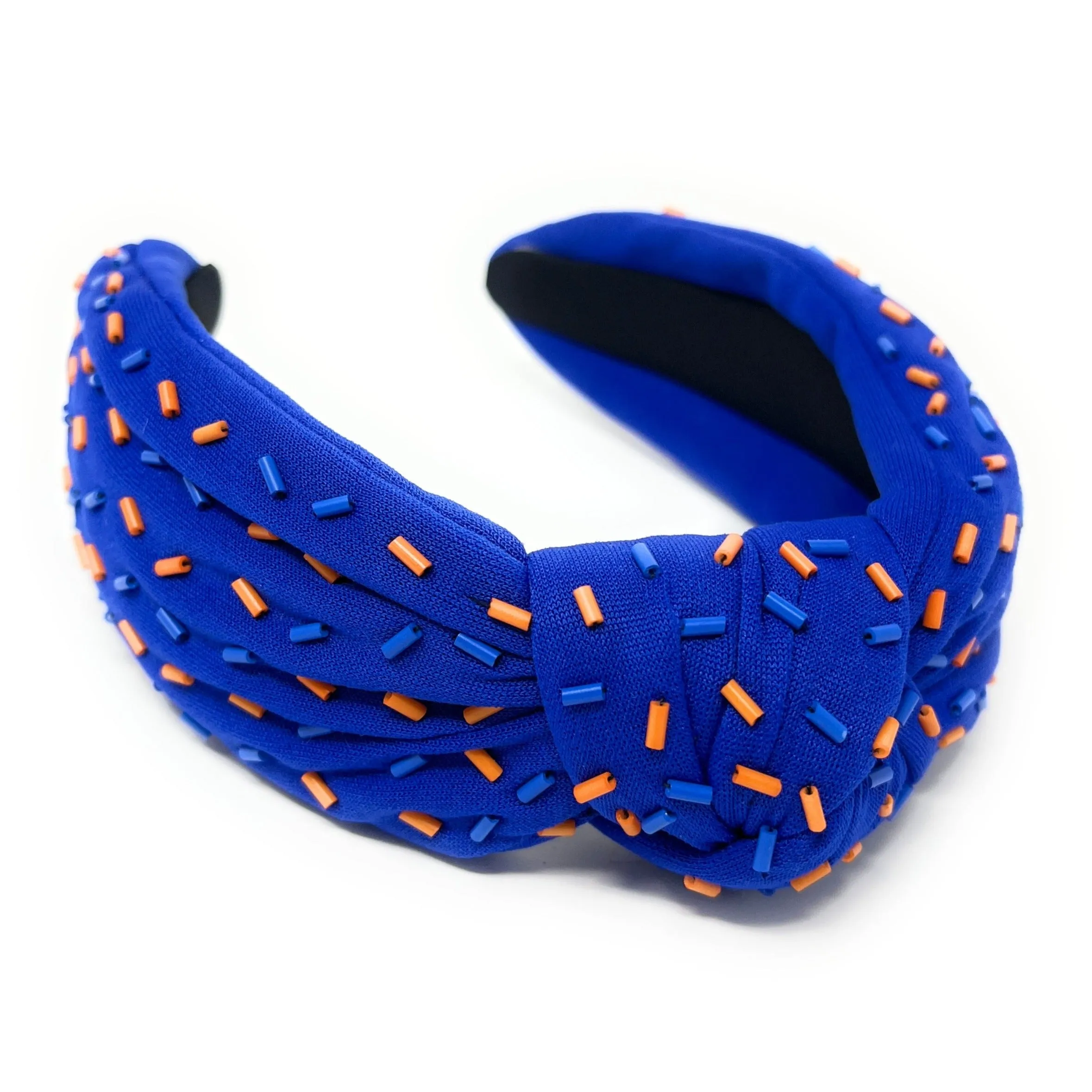 Blue Orange Hand Beaded Sprinkles Knot Headband