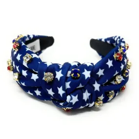 Blue Patriotic Jeweled Knot Headband