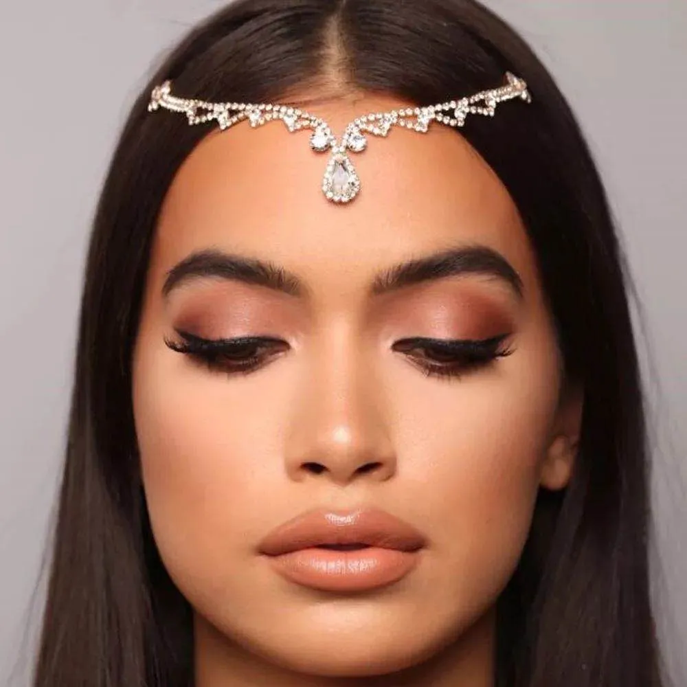 Bohemian Vintage Rhinestone Bridal Headband for Womens Wedding Day