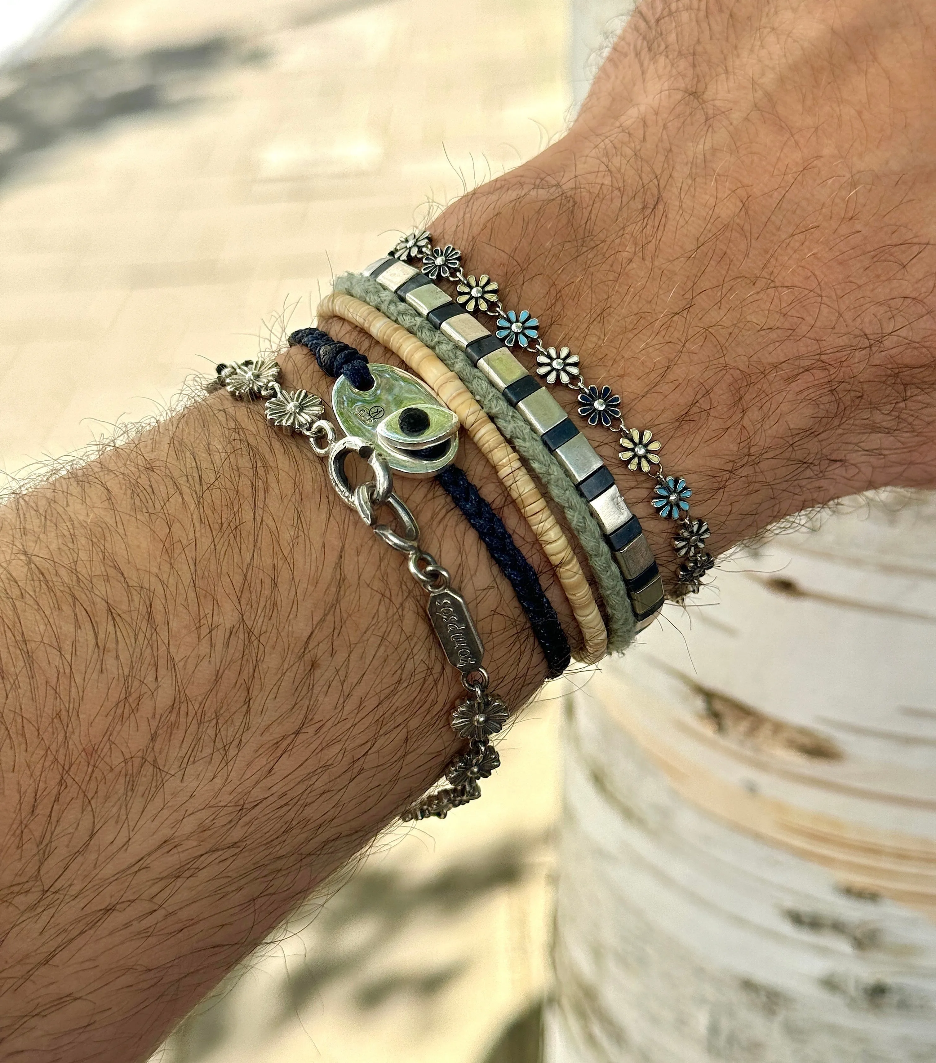 Braided Bracelet With Sterling Silver Button (Light Blue)