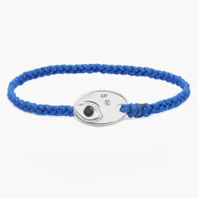 Braided Bracelet With Sterling Silver Button (Light Blue)