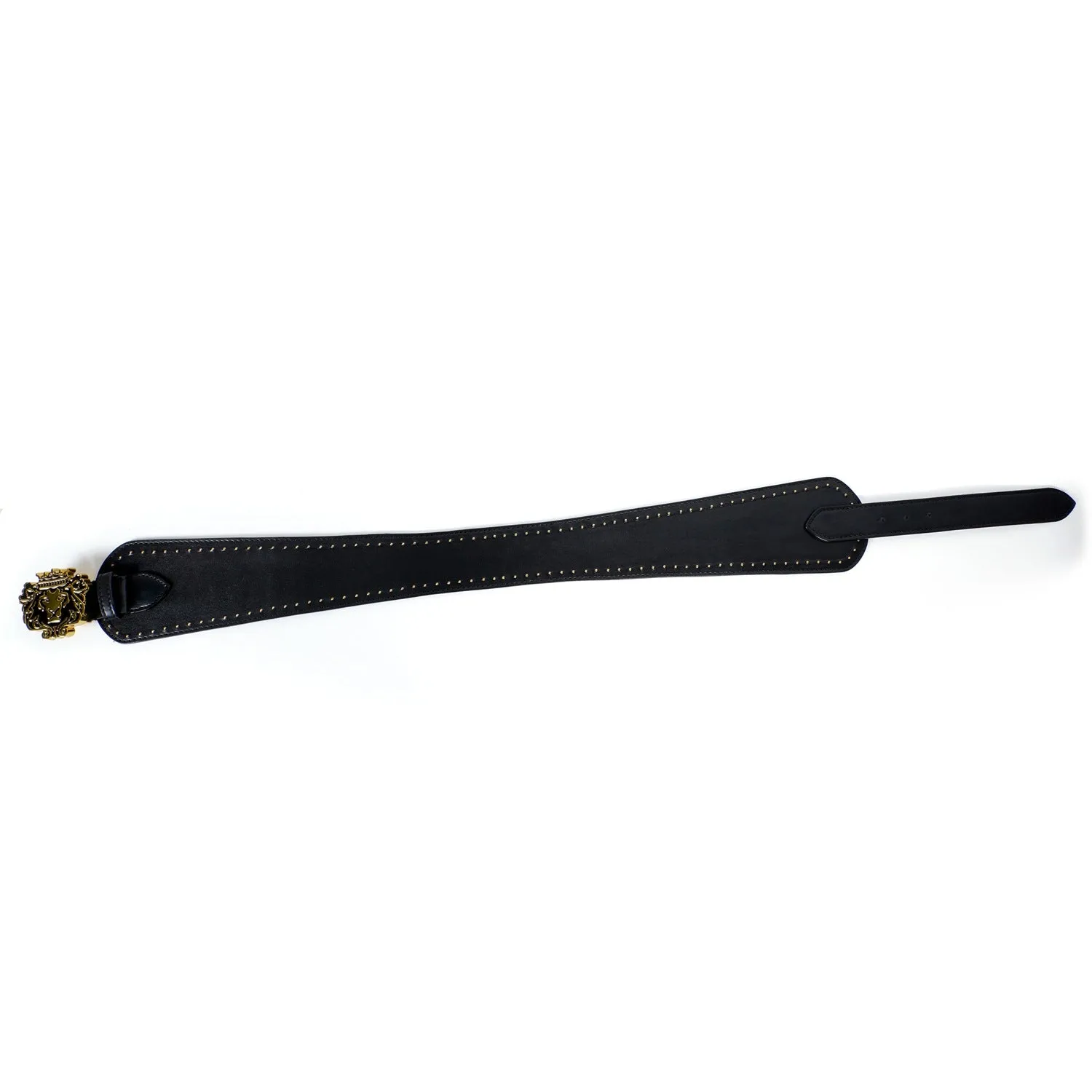 Brand Logo Corset Buckle Belt in Black Genuine Leather