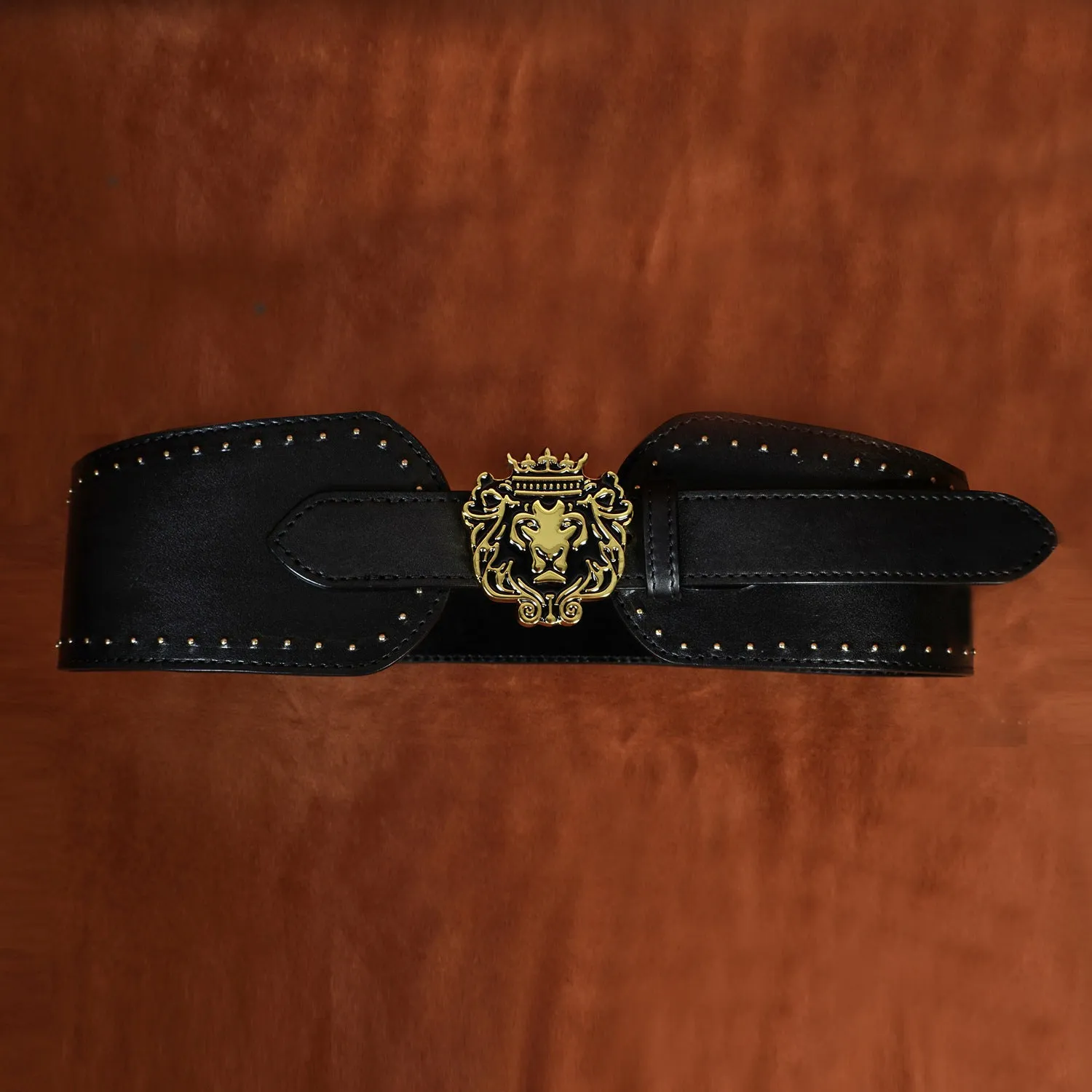 Brand Logo Corset Buckle Belt in Black Genuine Leather