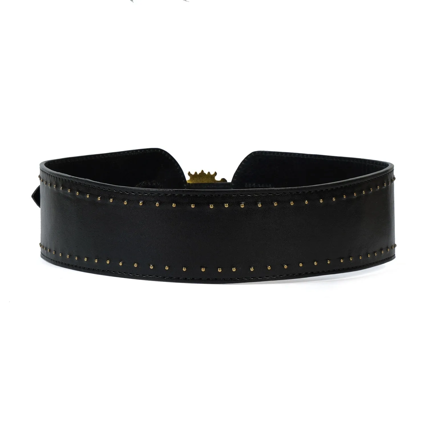 Brand Logo Corset Buckle Belt in Black Genuine Leather