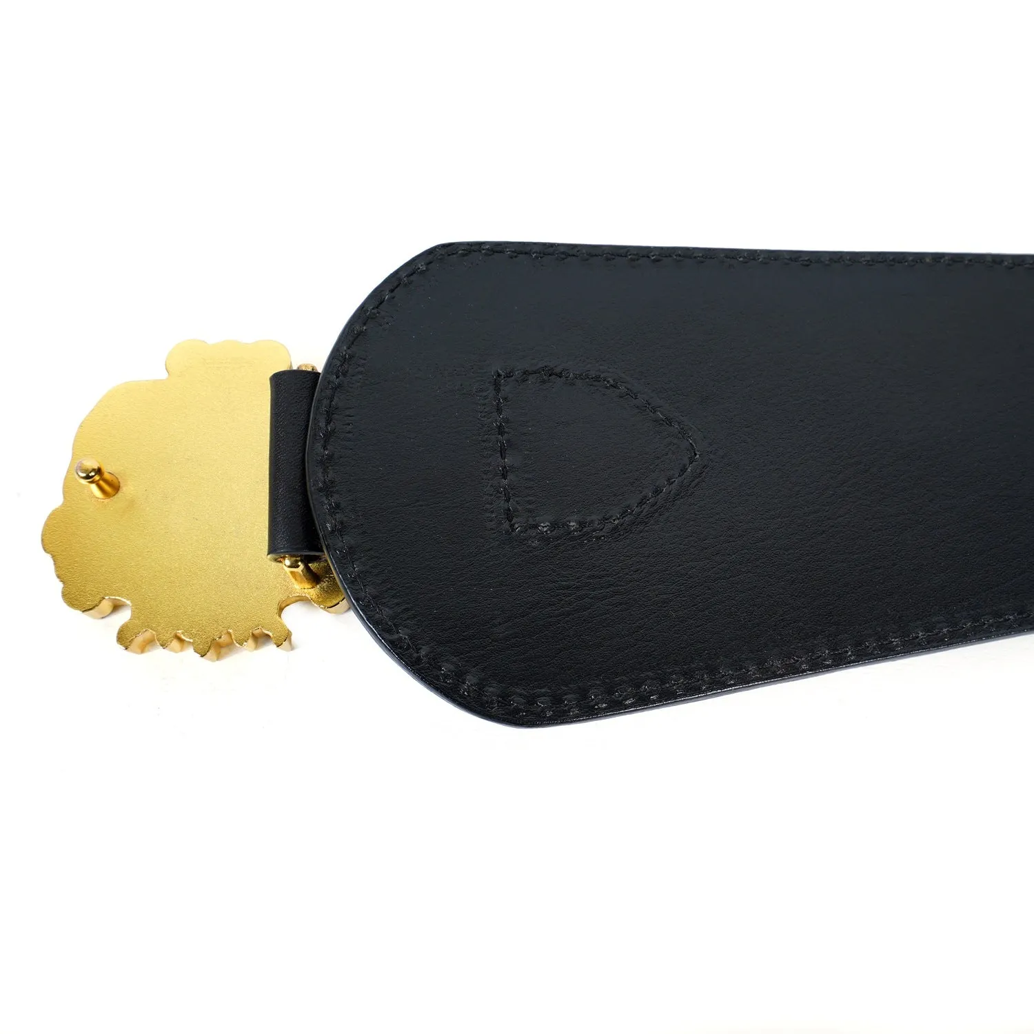 Brand Logo Corset Buckle Belt in Black Genuine Leather