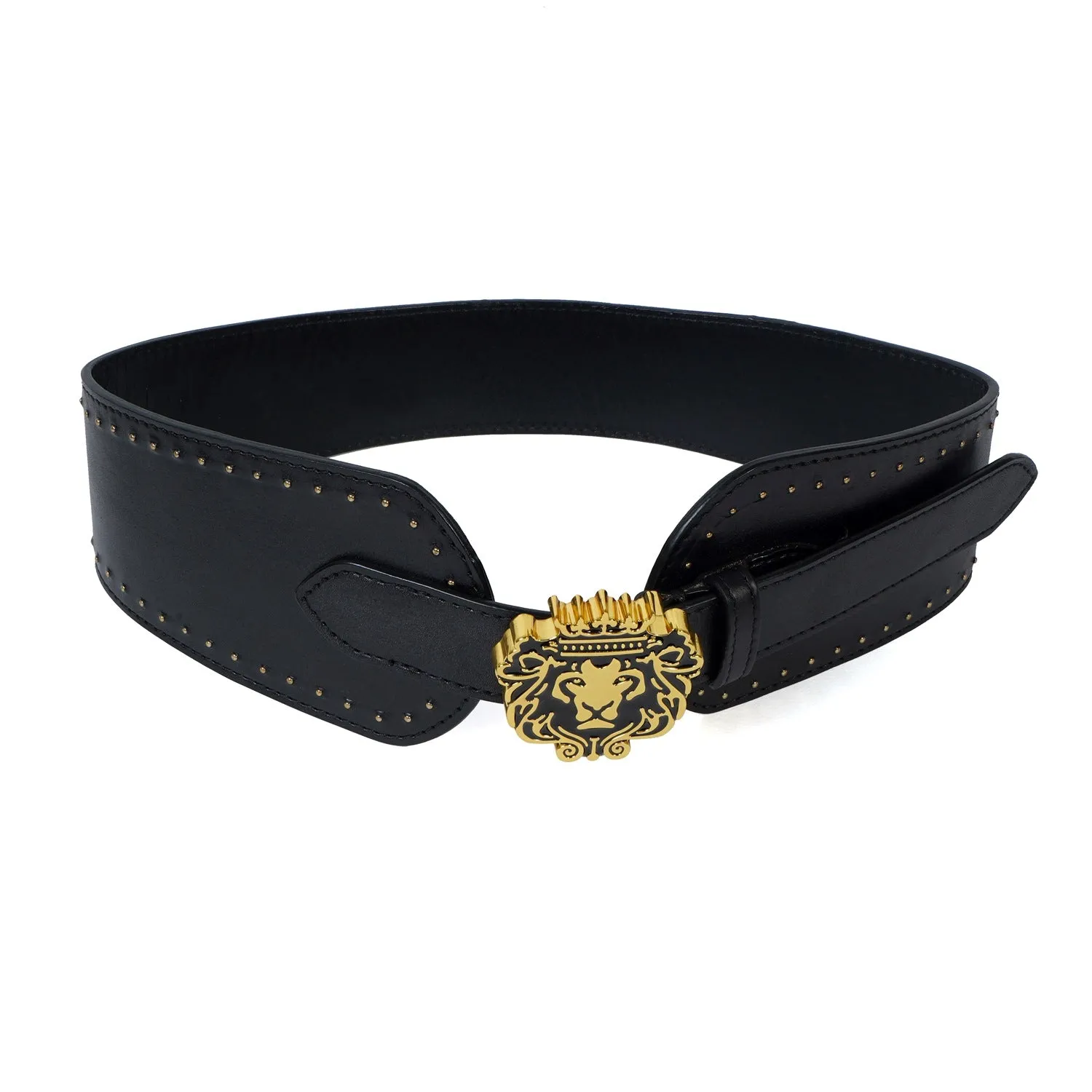Brand Logo Corset Buckle Belt in Black Genuine Leather