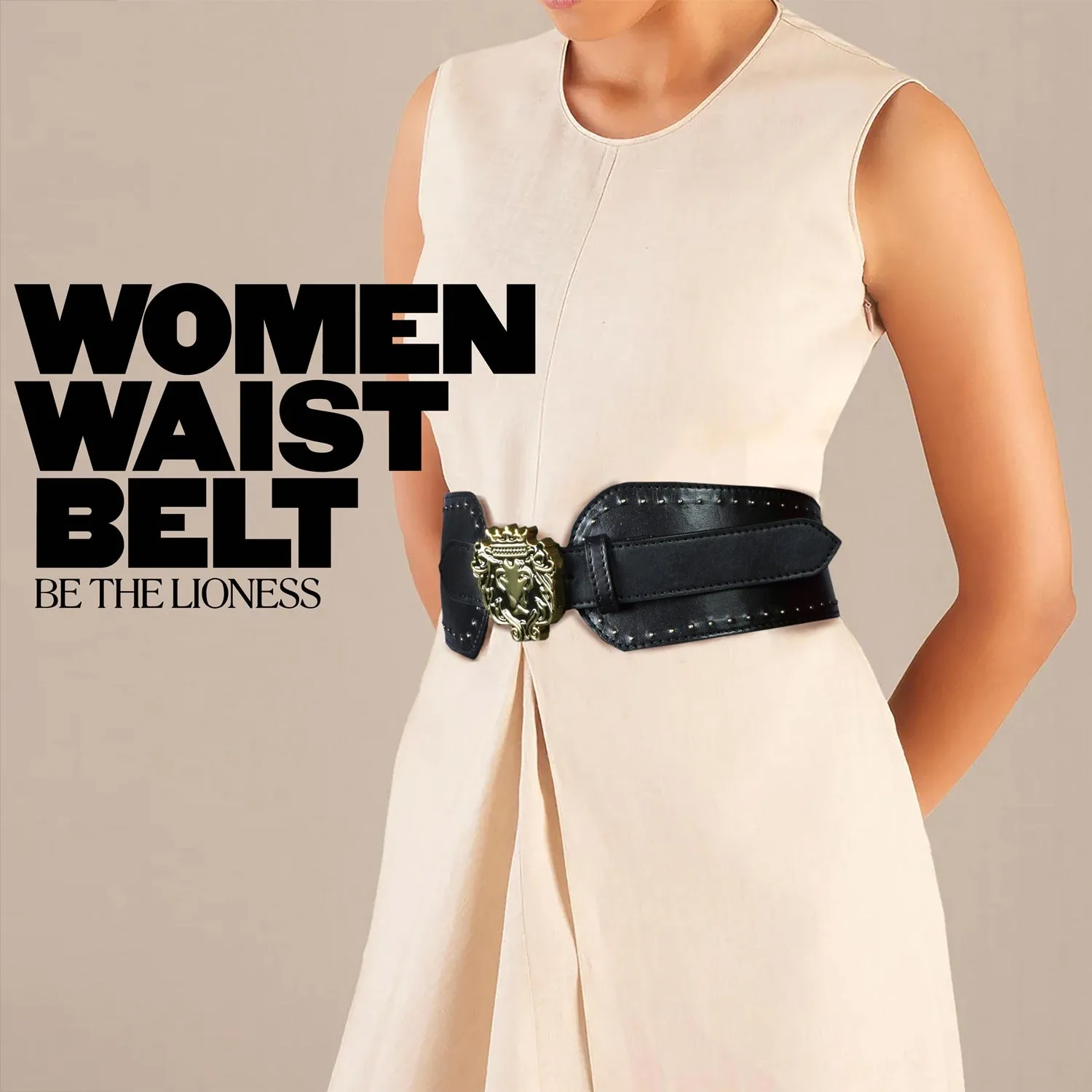Brand Logo Corset Buckle Belt in Black Genuine Leather
