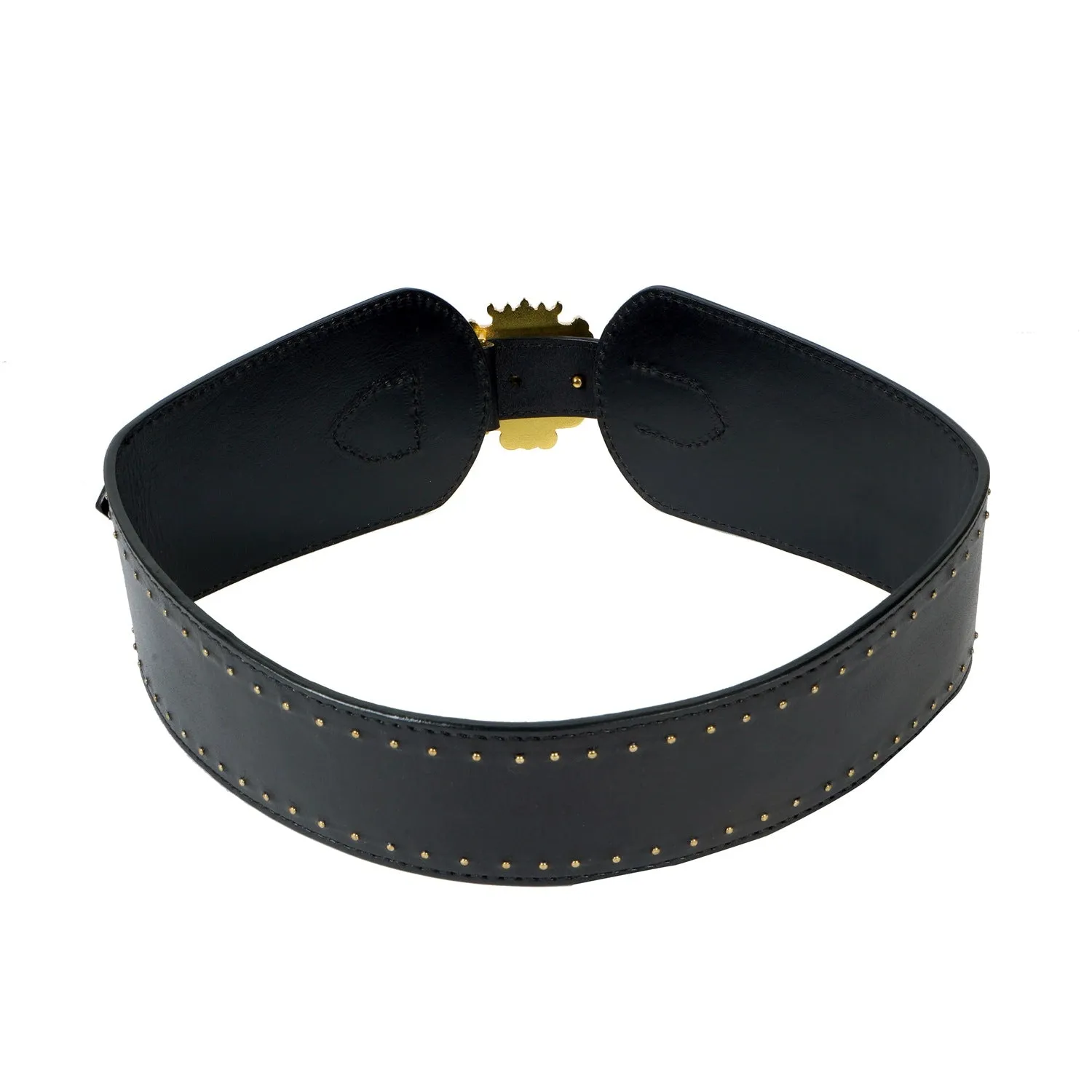 Brand Logo Corset Buckle Belt in Black Genuine Leather