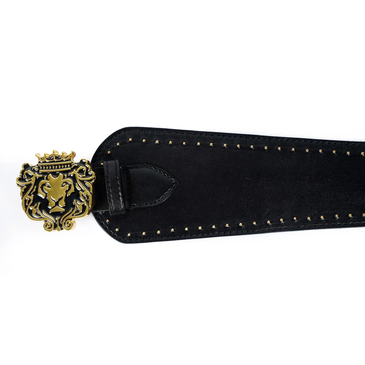 Brand Logo Corset Buckle Belt in Black Genuine Leather