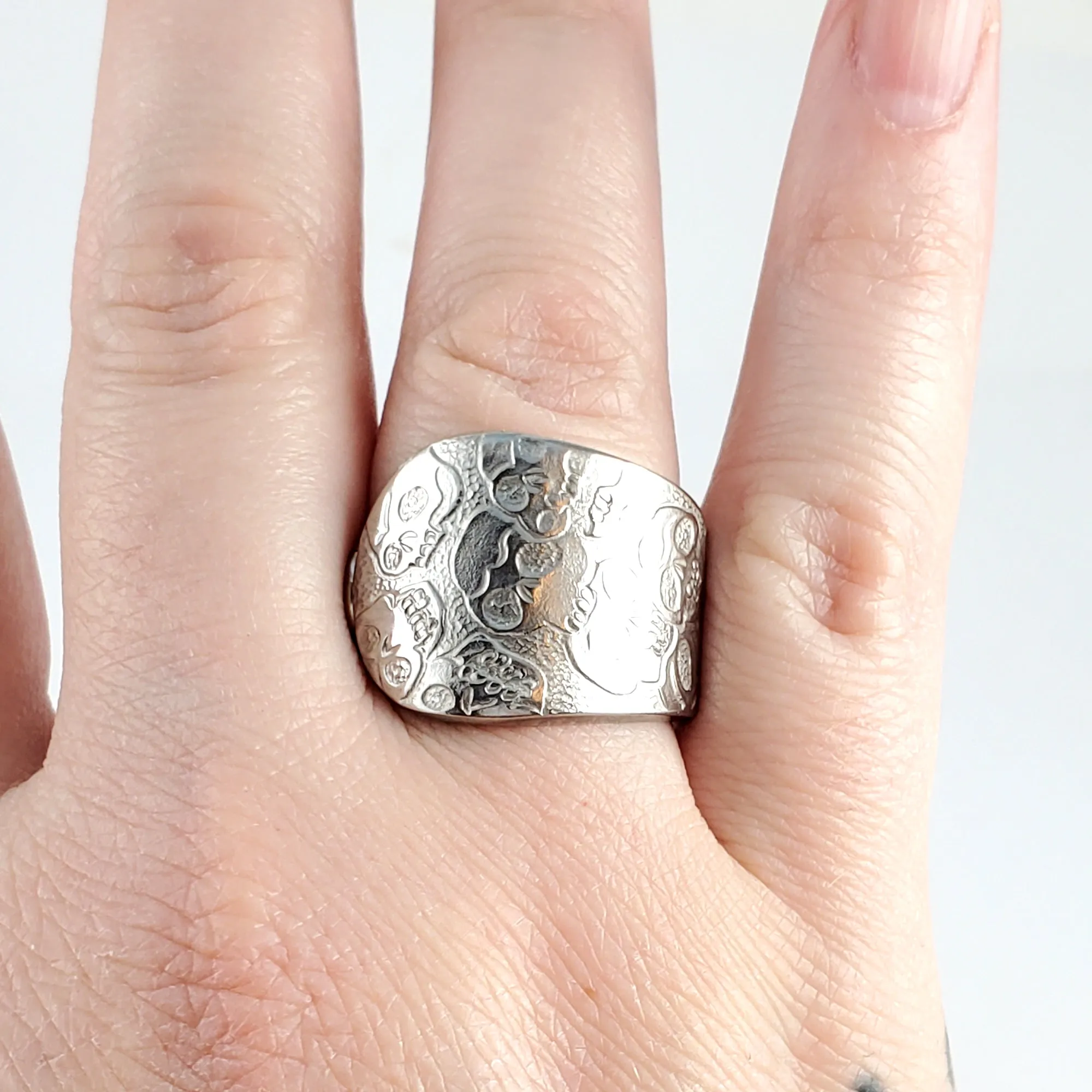 Calavera Skulls Stainless Steel Spoon Ring