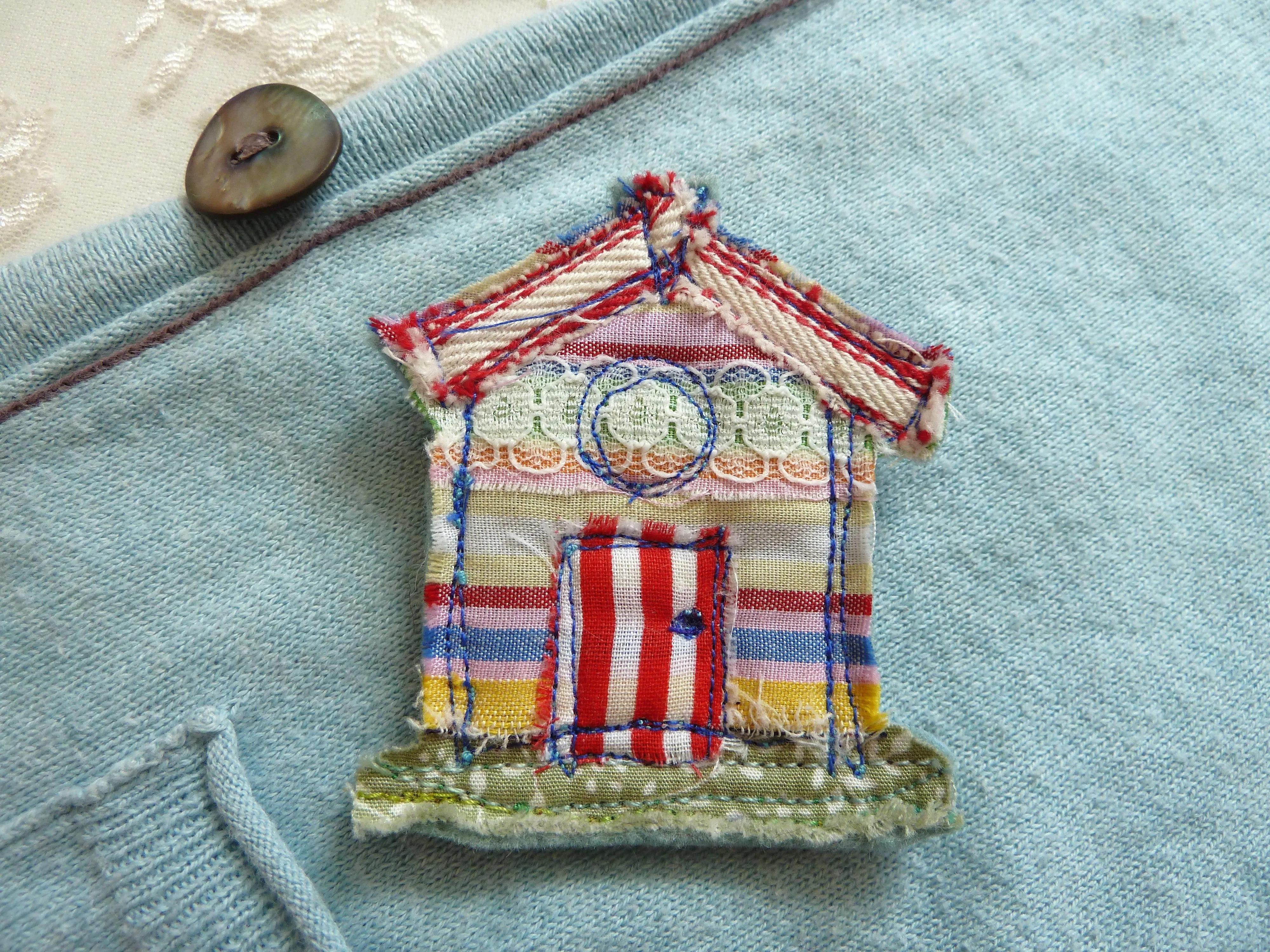 Candy striped Beach Hut Brooch