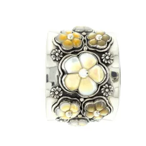 Carved Mother-of-Pearl Flowers & Sterling Silver Cuff