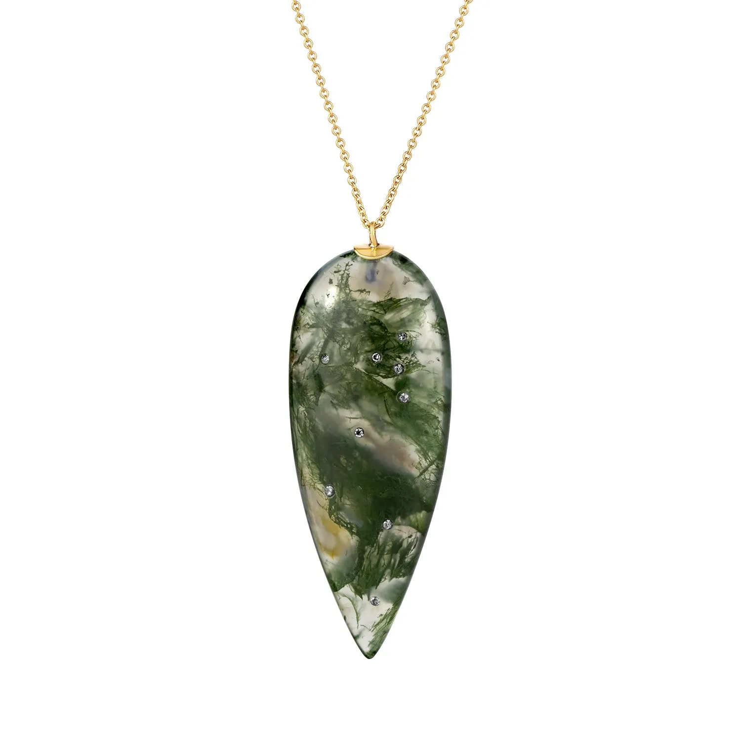 Celestial Moss Agate Teardrop Pendant - Medium