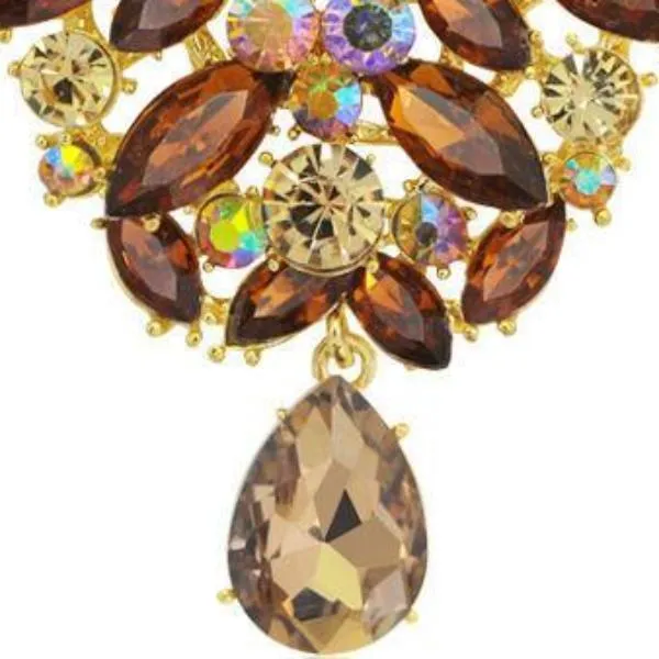 Champagne Crystal Flower Bouquet Brooch Pin