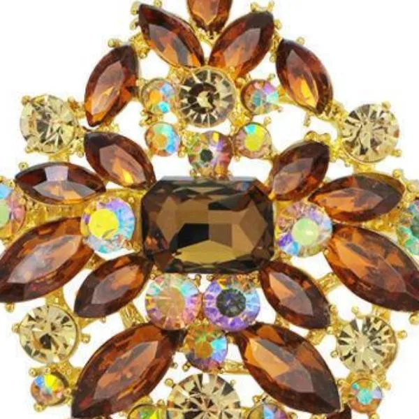 Champagne Crystal Flower Bouquet Brooch Pin