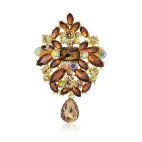 Champagne Crystal Flower Bouquet Brooch Pin