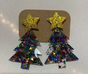 Christmas Tree Multi Glitter Earrings