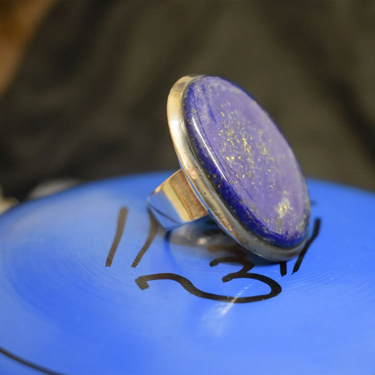 Chunky Plain Lapis Ring (925) Sterling Silver