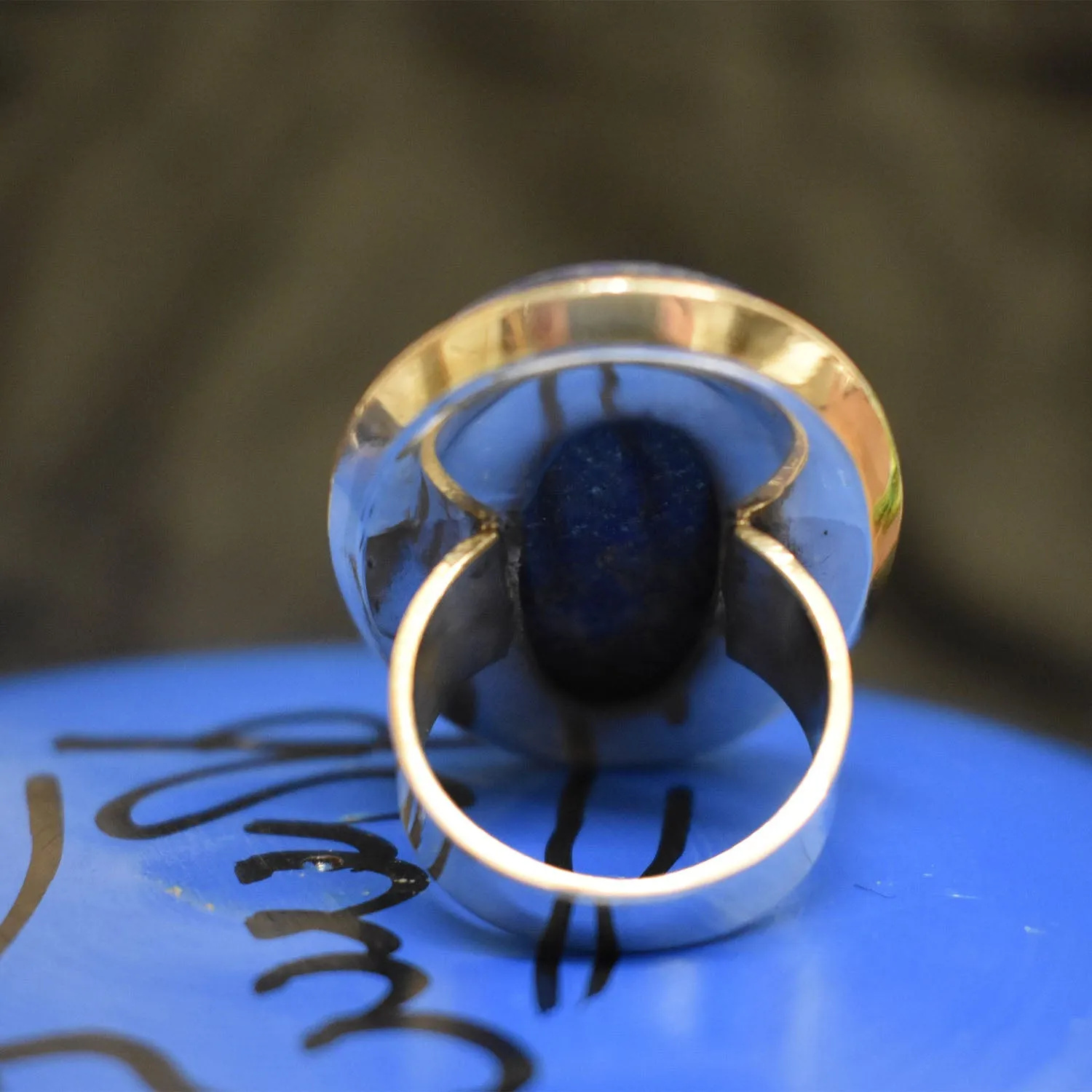 Chunky Plain Lapis Ring (925) Sterling Silver