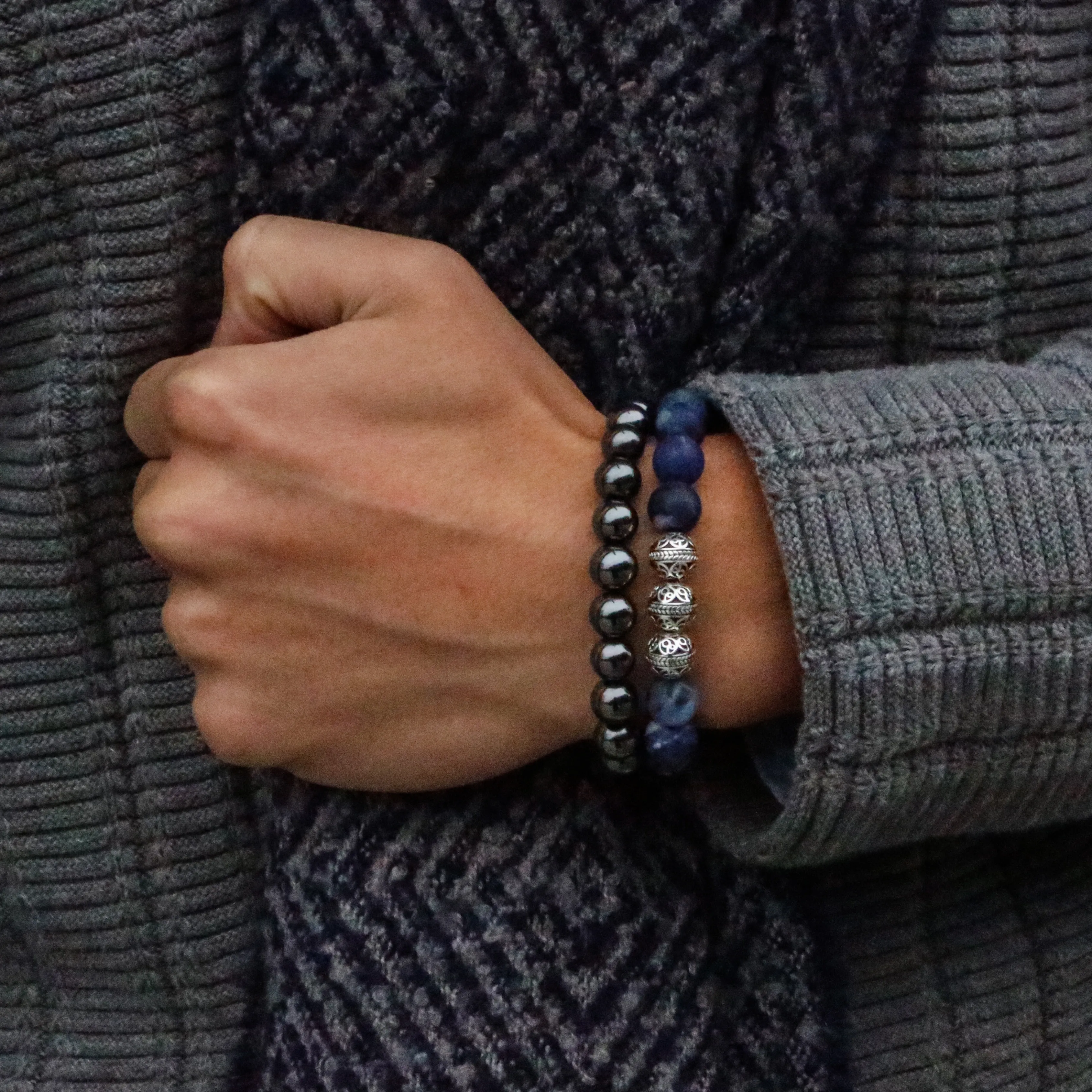 Classic Silver Sodalite Beaded Bracelet