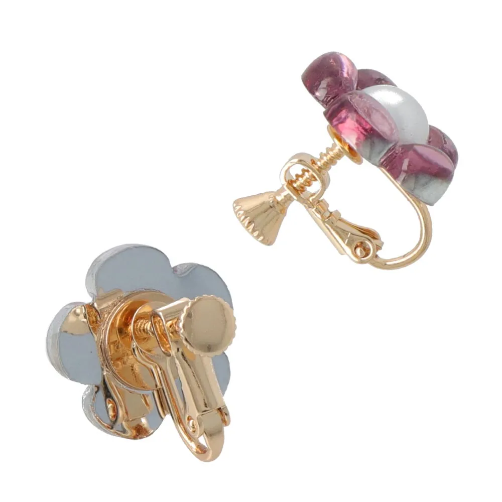 Clear Flower Clip On Earrings