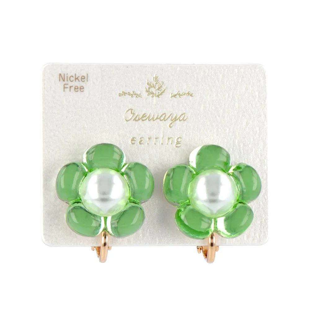 Clear Flower Clip On Earrings