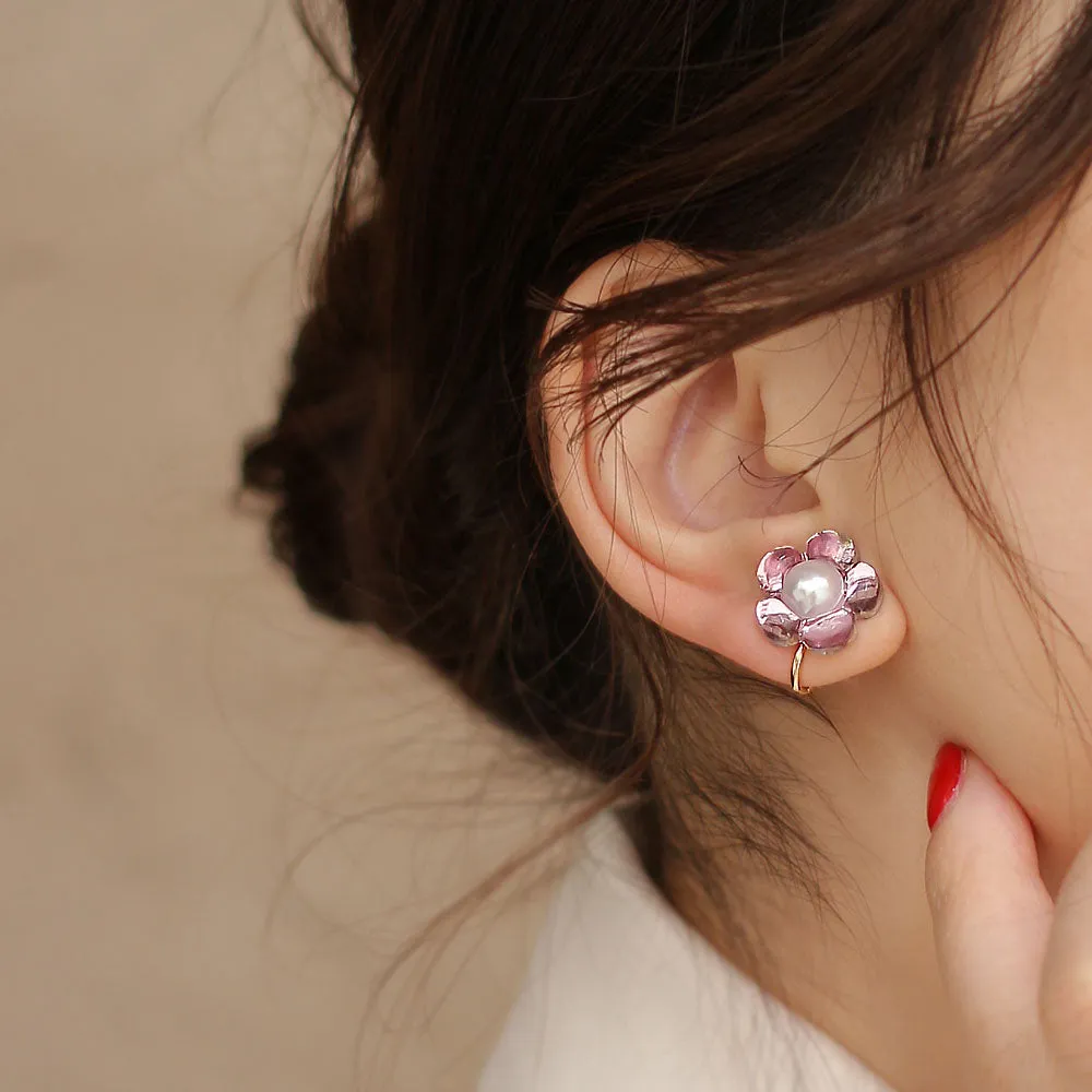 Clear Flower Clip On Earrings