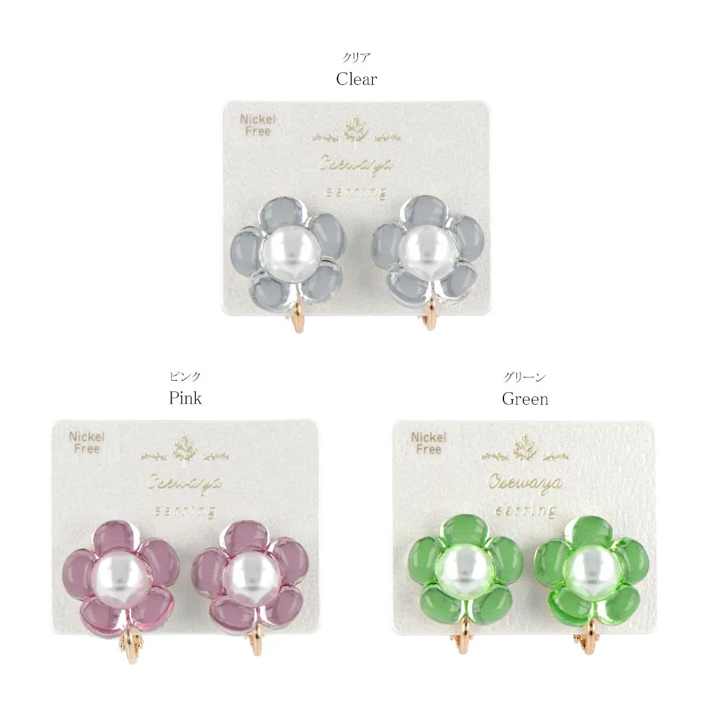 Clear Flower Clip On Earrings