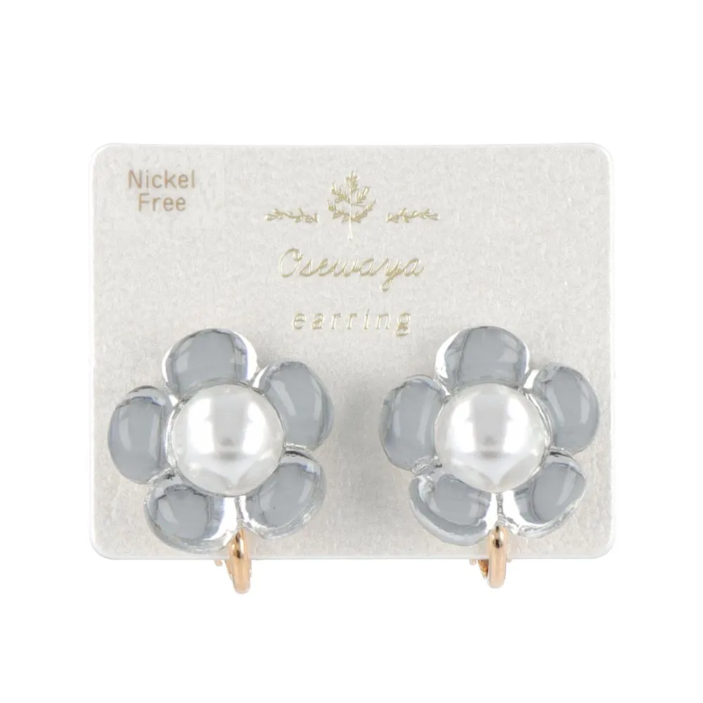 Clear Flower Clip On Earrings
