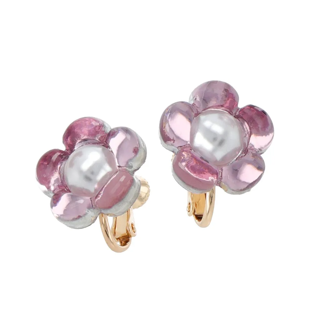 Clear Flower Clip On Earrings
