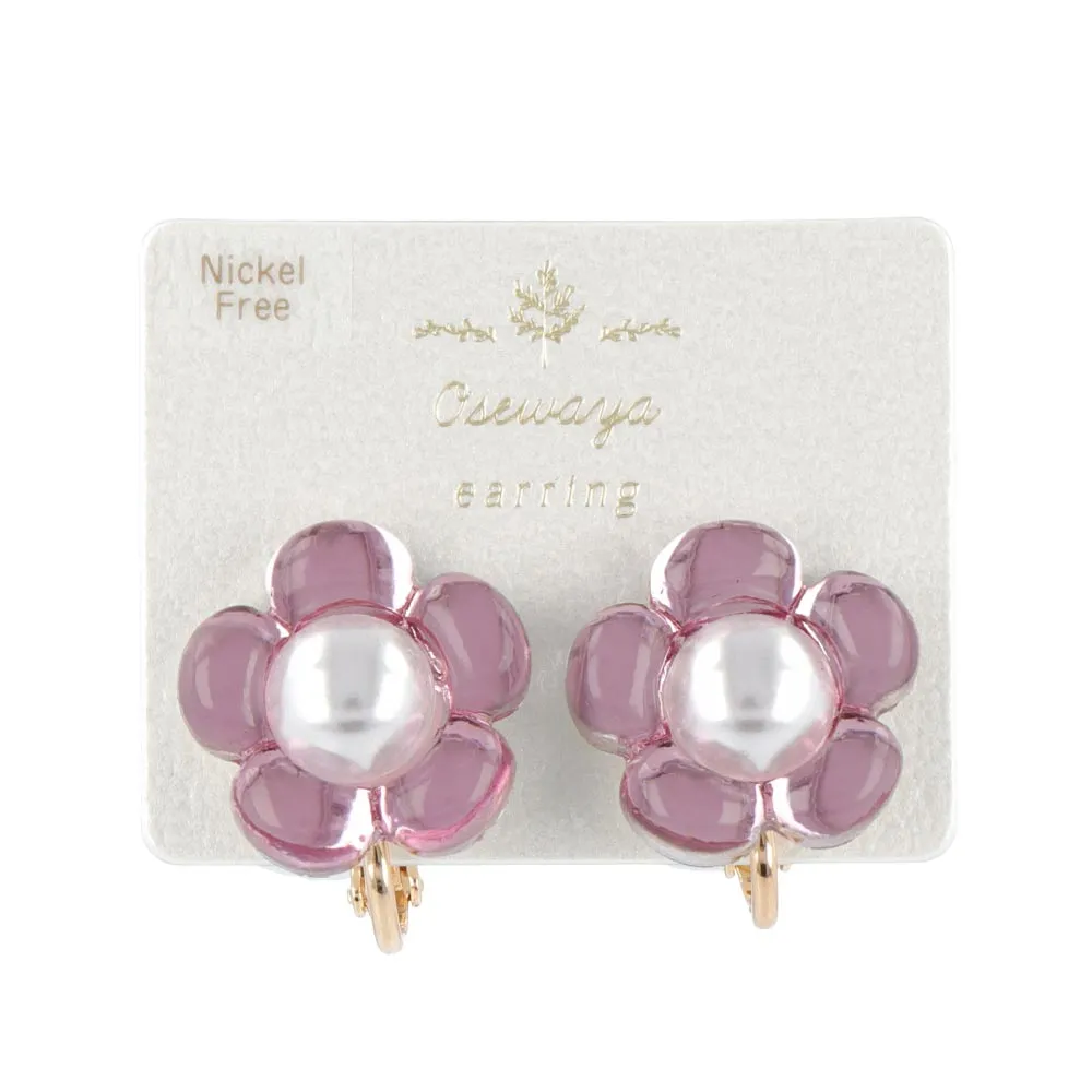 Clear Flower Clip On Earrings
