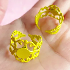 CLEARANCE Ring Blank Adjustable / Filigree Ring Base Findings w/ 8mm Pad (2 pcs / Yellow) Jewelry Making Jewellery Findings Ring Making Supplies F022