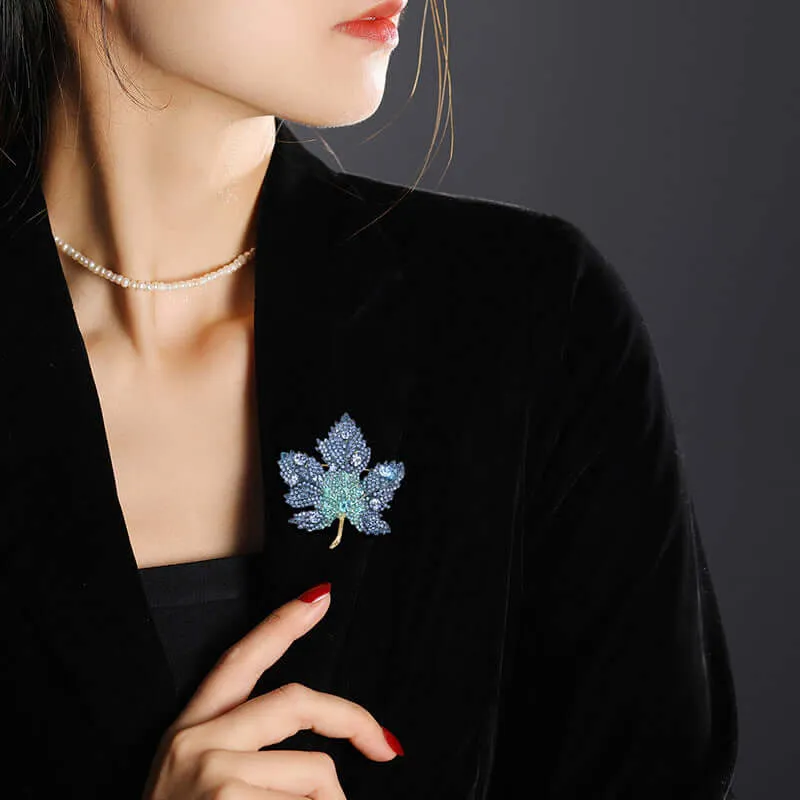Copper Tricolor Maple Leaf CZ Diamond Brooch