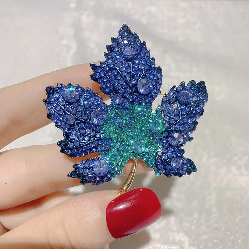 Copper Tricolor Maple Leaf CZ Diamond Brooch