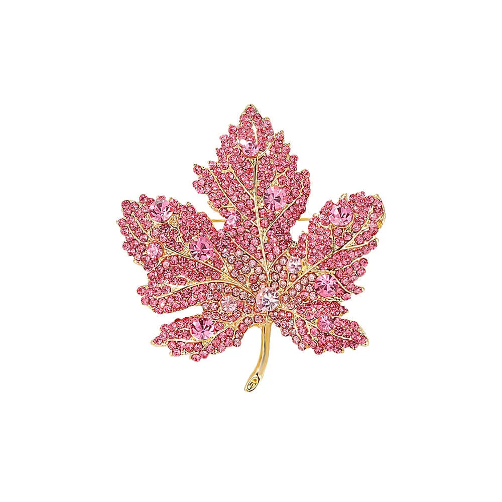 Copper Tricolor Maple Leaf CZ Diamond Brooch