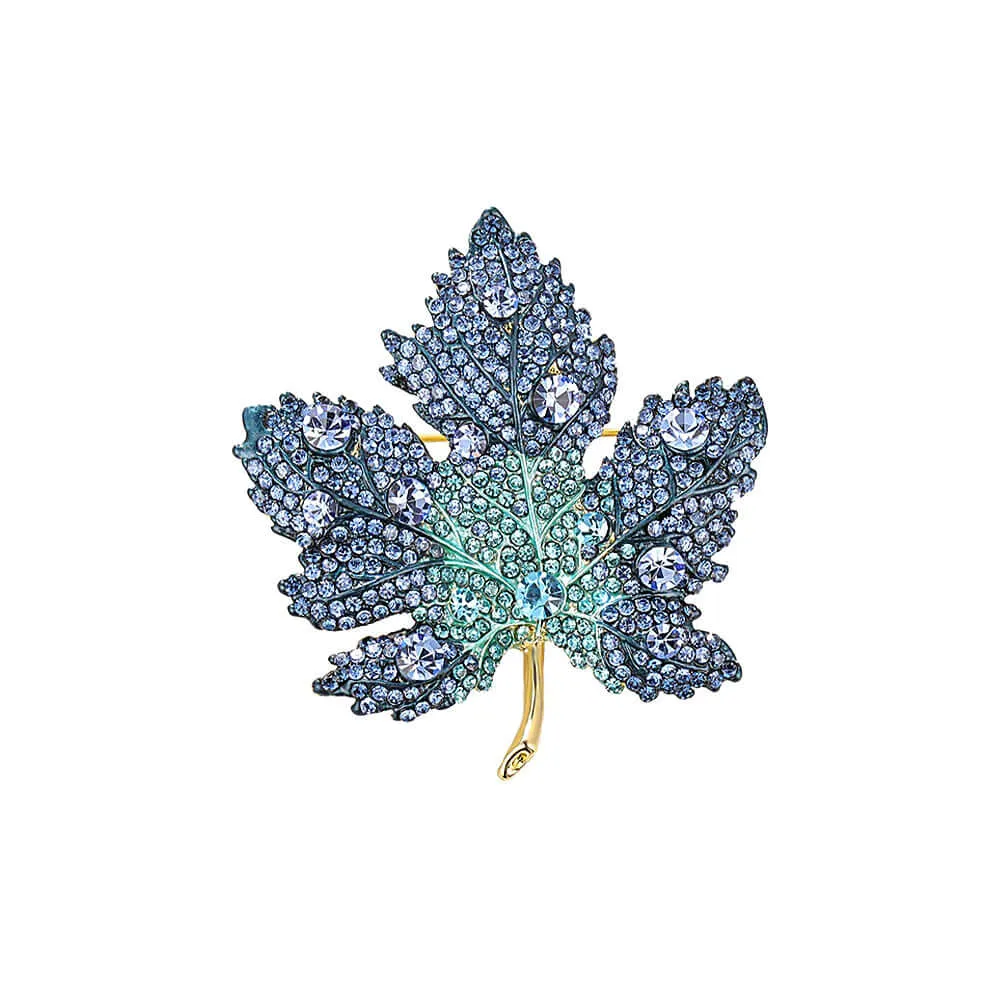 Copper Tricolor Maple Leaf CZ Diamond Brooch