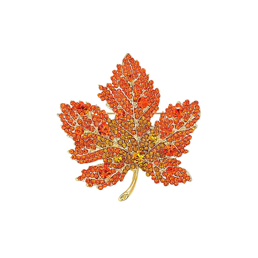 Copper Tricolor Maple Leaf CZ Diamond Brooch