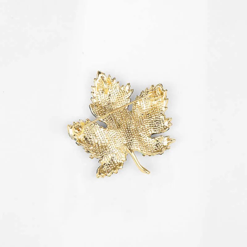 Copper Tricolor Maple Leaf CZ Diamond Brooch