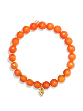 Cowrie Shell on Faceted Orange Agate Beaded Bracelet