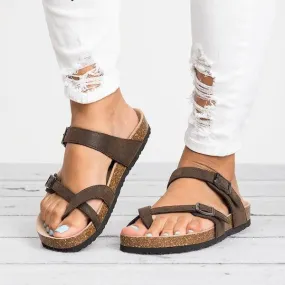 Criss cross footbed sandals ring toe slides