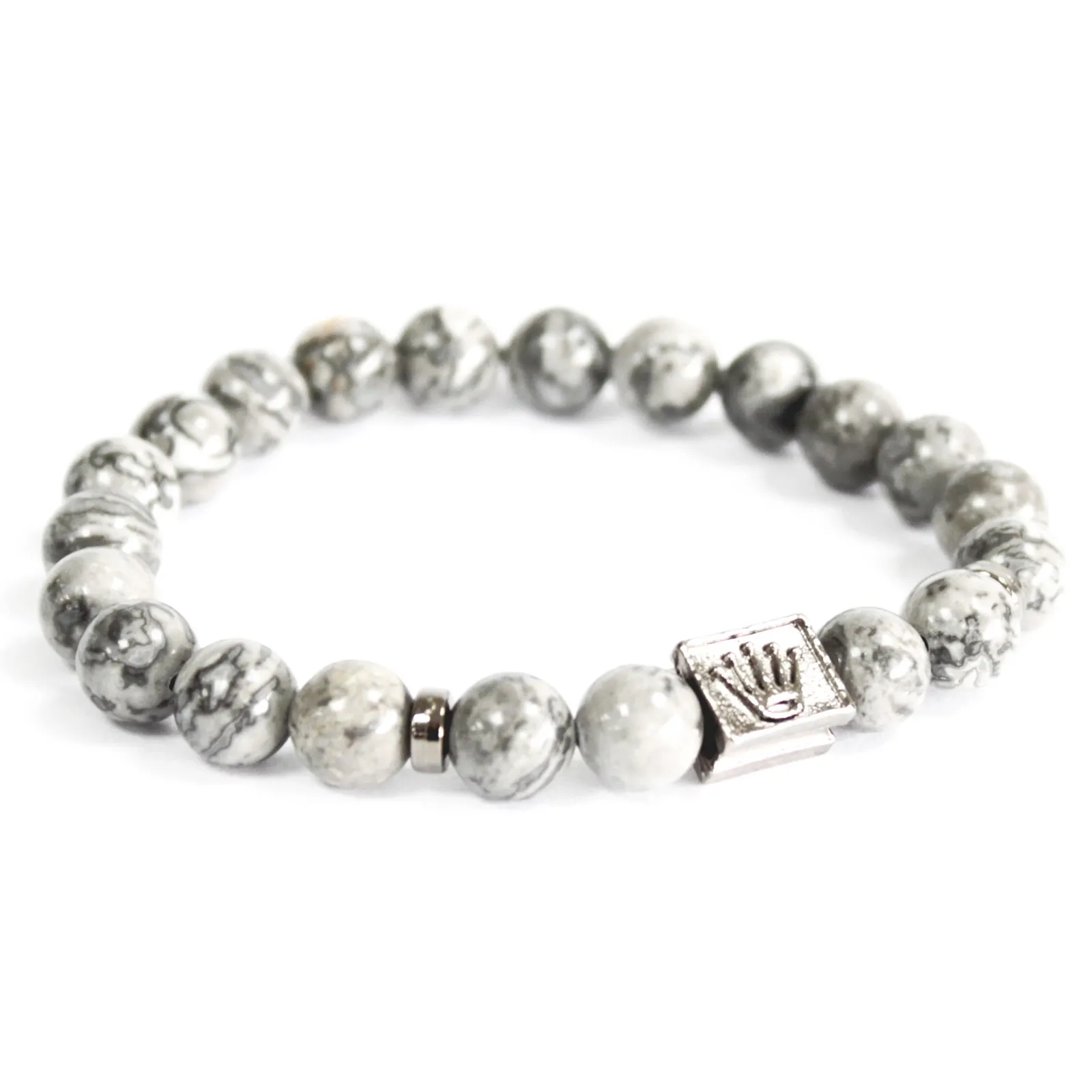 Crown Ingot / Grey Agate Gemstone Bracelet - Protection & Harmony | Unisex Boho Jewelry