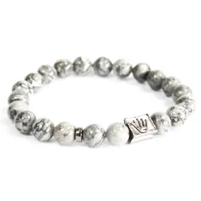 Crown Ingot / Grey Agate Gemstone Bracelet - Protection & Harmony | Unisex Boho Jewelry