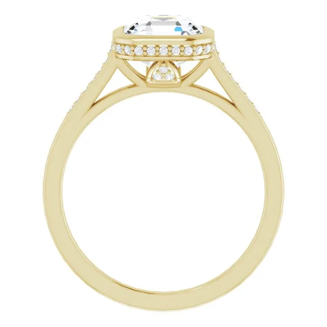 Cubic Zirconia Engagement Ring- The Adalynn (Customizable Cathedral-Bezel Asscher Cut Style with Under-halo and Shared Prong Band)