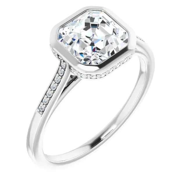Cubic Zirconia Engagement Ring- The Adalynn (Customizable Cathedral-Bezel Asscher Cut Style with Under-halo and Shared Prong Band)