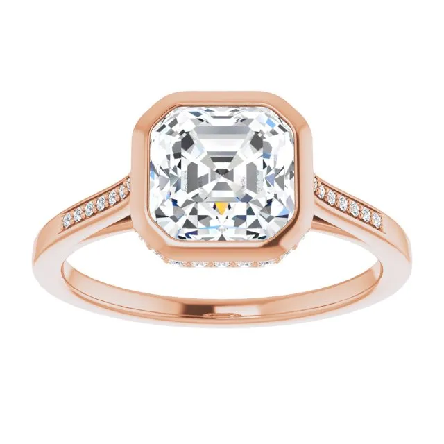 Cubic Zirconia Engagement Ring- The Adalynn (Customizable Cathedral-Bezel Asscher Cut Style with Under-halo and Shared Prong Band)