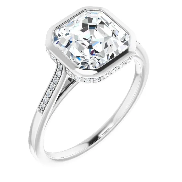 Cubic Zirconia Engagement Ring- The Adalynn (Customizable Cathedral-Bezel Asscher Cut Style with Under-halo and Shared Prong Band)