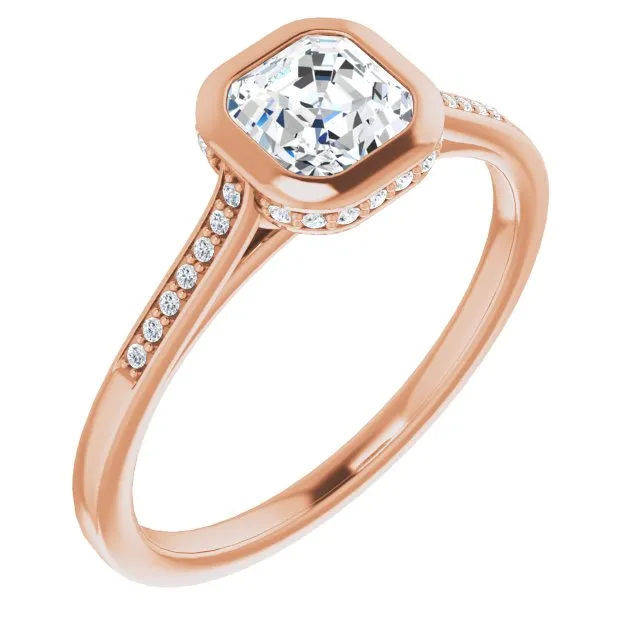 Cubic Zirconia Engagement Ring- The Adalynn (Customizable Cathedral-Bezel Asscher Cut Style with Under-halo and Shared Prong Band)