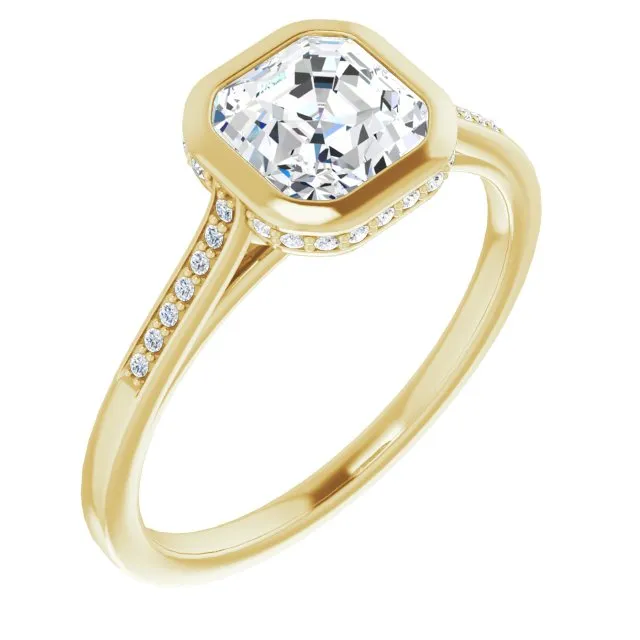 Cubic Zirconia Engagement Ring- The Adalynn (Customizable Cathedral-Bezel Asscher Cut Style with Under-halo and Shared Prong Band)