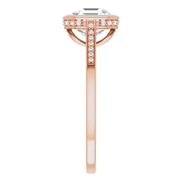 Cubic Zirconia Engagement Ring- The Adalynn (Customizable Cathedral-Bezel Asscher Cut Style with Under-halo and Shared Prong Band)